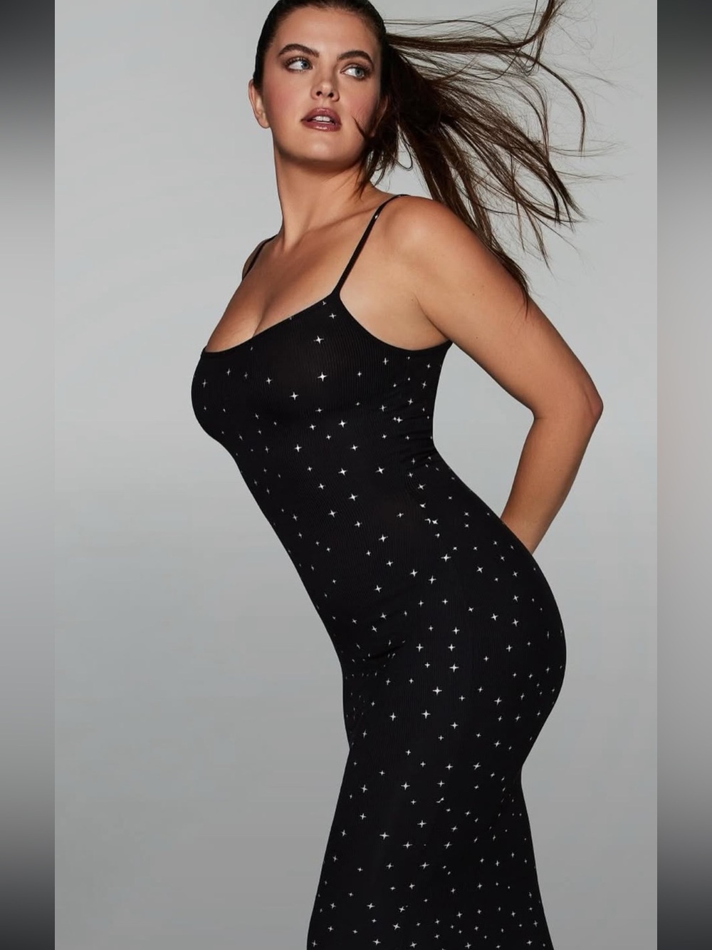 SKIMS Soft Lounge Rib Slip Dress in Onyx Sparkle Size Medium